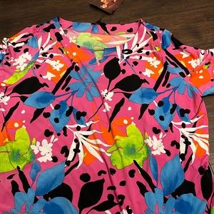 IMAN Global Chic Printed Keyhole 3/4 Slv Tunic Pink Multi 7353756